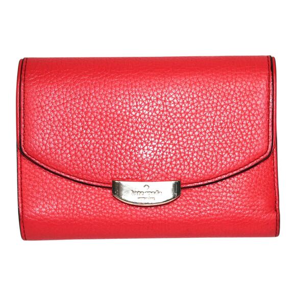 Kate Spade Trifold Red Leather Wallet With Metal Closure - Picture 1 of 12